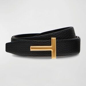 TOM FORD T Buckle Grain Leather Belt